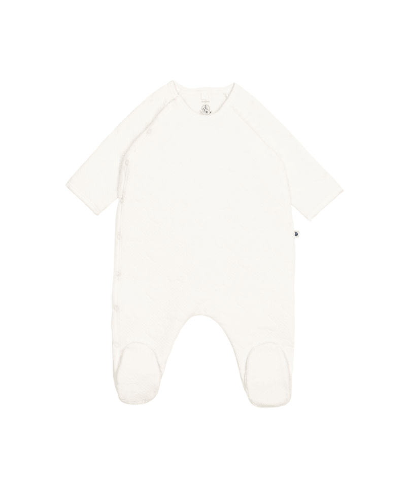 Petit Bateau Side Snap Footie in White Embossed Hearts
