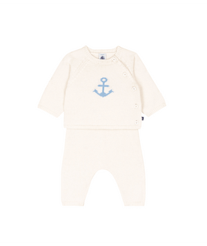 Petit Bateau Anchor Sweater & Pant Set in White/Blue