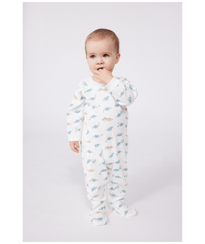 Petit Bateau Dinosaur Side Zip Footie in White