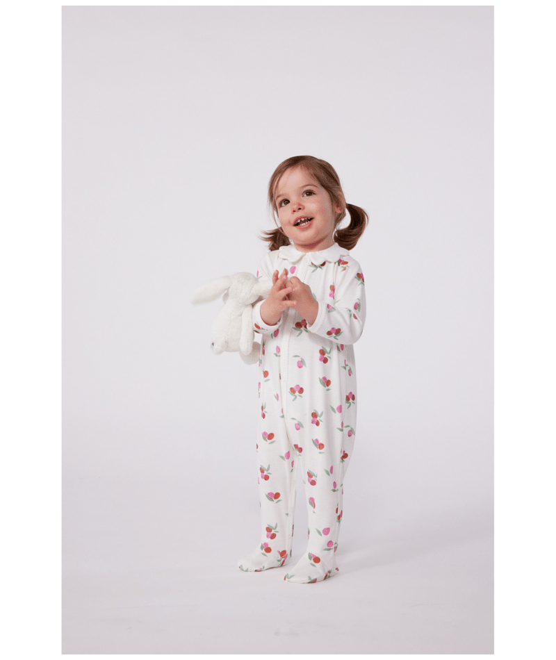 Petit Bateau Snap Front Footie with Collar in Cherries