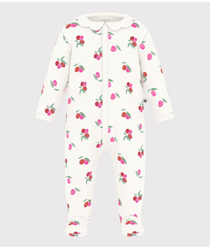 Petit Bateau Snap Front Footie with Collar in Cherries