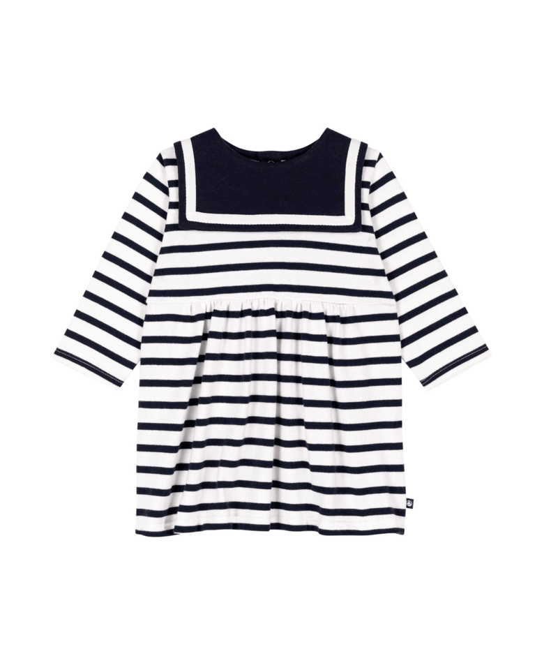 Petit Bateau Long Sleeve Sailor Collar Dress in Navy/White Stripe