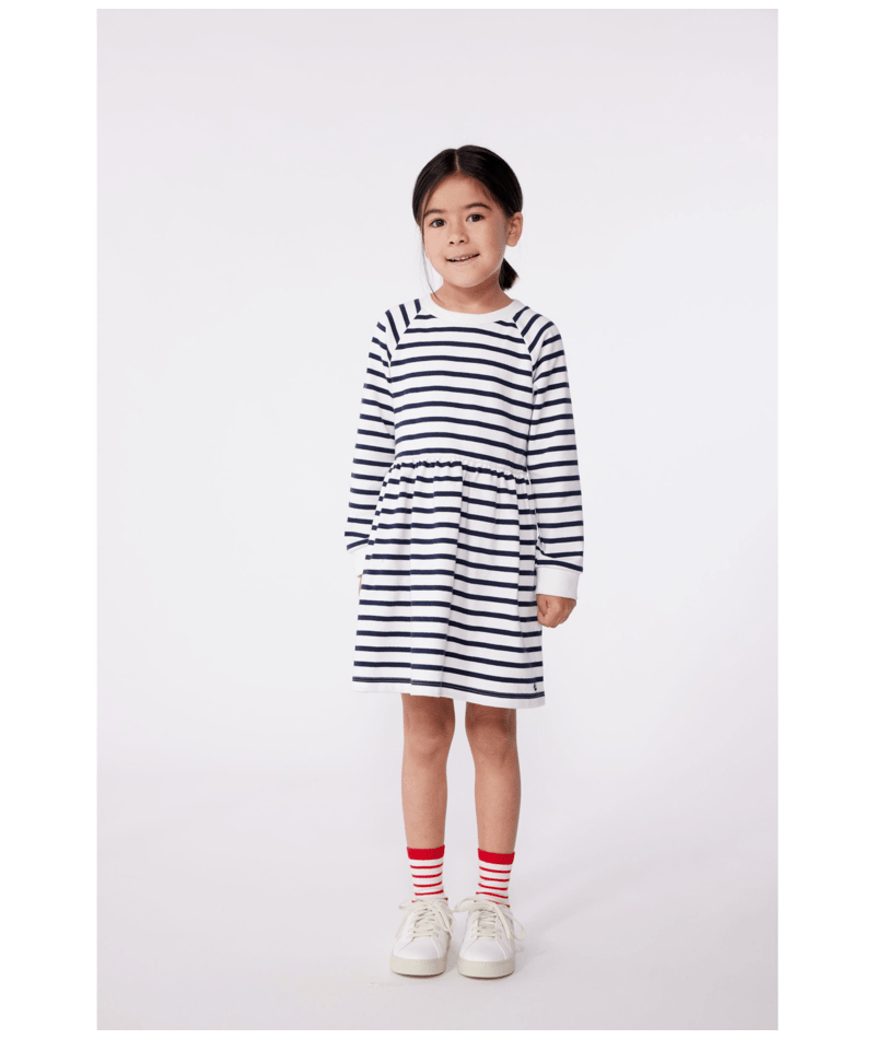 Petit Bateau Signature Sweatshirt Dress in Navy Stripe