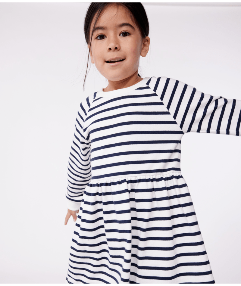 Petit Bateau Signature Sweatshirt Dress in Navy Stripe