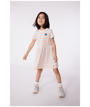 Petit Bateau Dress in Multi Stripe with Heart