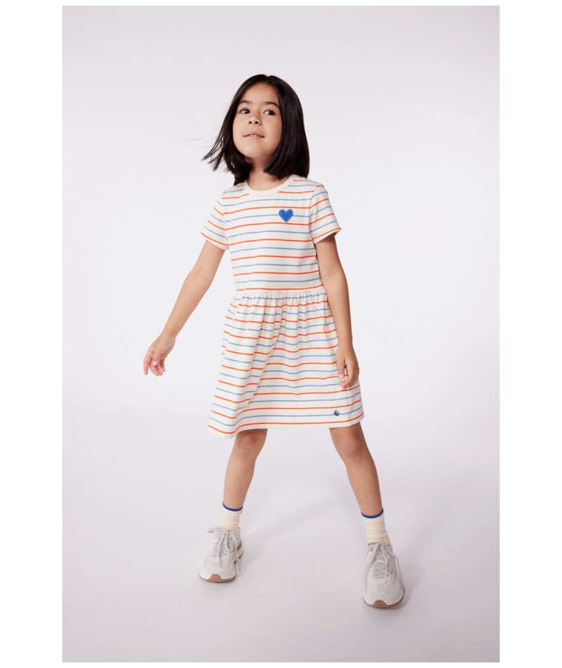 Petit Bateau Dress in Multi Stripe with Heart