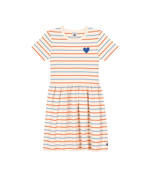 Petit Bateau Dress in Multi Stripe with Heart