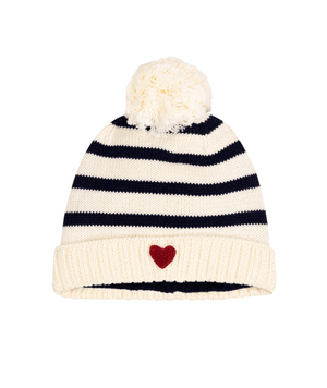 Petit Bateau Baby Stripe Hat with Heart in Navy/White