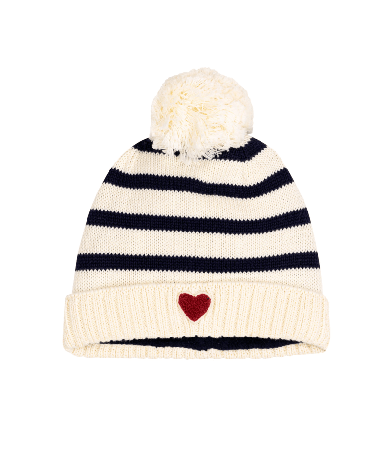 Petit Bateau Baby Stripe Hat with Heart in Navy/White