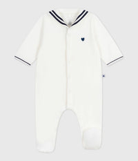 Petit Bateau Velour Snap Front Footie with Sailor Collar