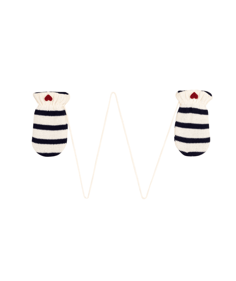 Petit Bateau Baby Knit Stripe Mittens in White/Navy