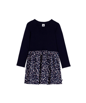 Petit Bateau Long Sleeve Dress in Navy Floral