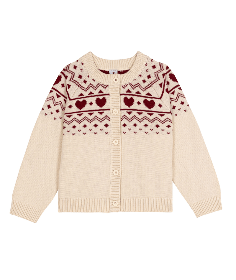 Petit Bateau Jacquard Cardigan in Cream/Red