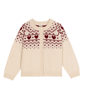 Petit Bateau Jacquard Cardigan in Cream/Red