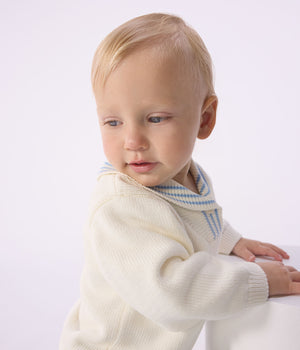 Petit Bateau Sailor Collar Sweater in White/Light Blue