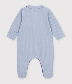 Petit Bateau Velour Snap Footie with Collar in Blue