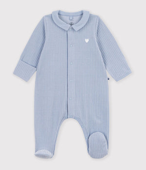 Petit Bateau Velour Snap Footie with Collar in Blue