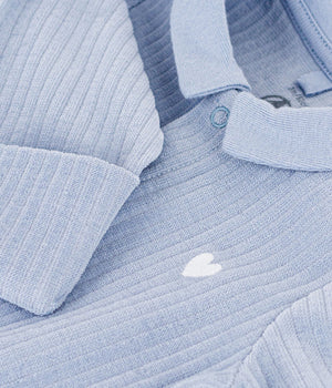Petit Bateau Velour Snap Footie with Collar in Blue
