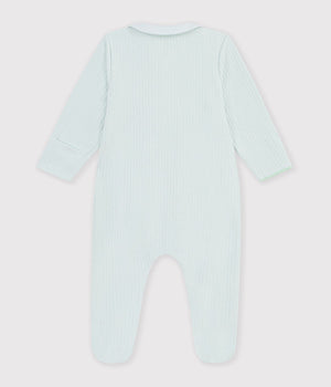 Petit Bateau Velour Snap Footie with Collar in Mint