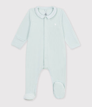 Petit Bateau Velour Snap Footie with Collar in Mint
