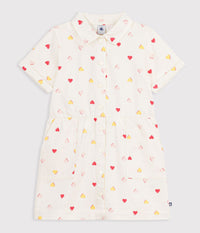 Petit Bateau Short Sleeve Collar Dress in Multi Hearts
