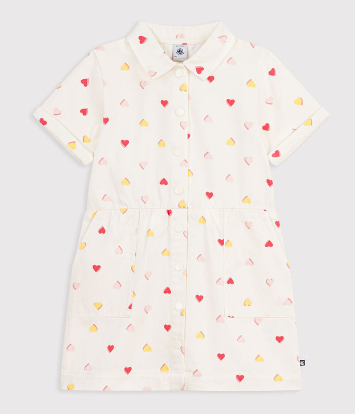Petit Bateau Short Sleeve Collar Dress in Multi Hearts