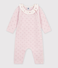 Petit Bateau Pointelle Sweater Romper with Floral Collar in Pink