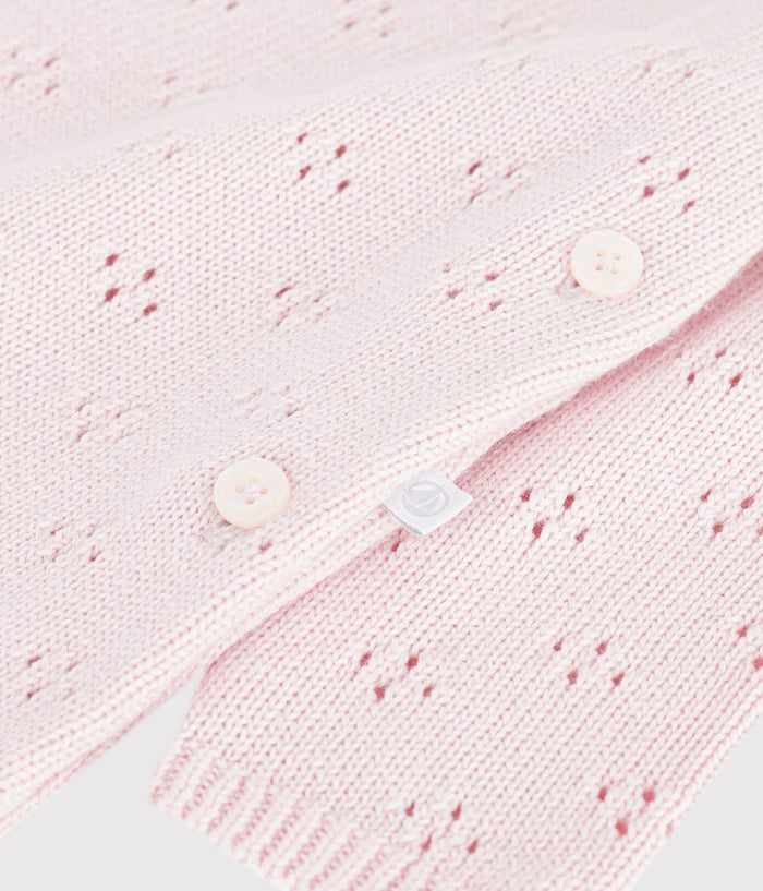 Petit Bateau Pointelle Sweater Romper with Floral Collar in Pink