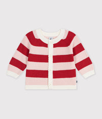 Petit Bateau Cardigan in Pink & Red Stripe