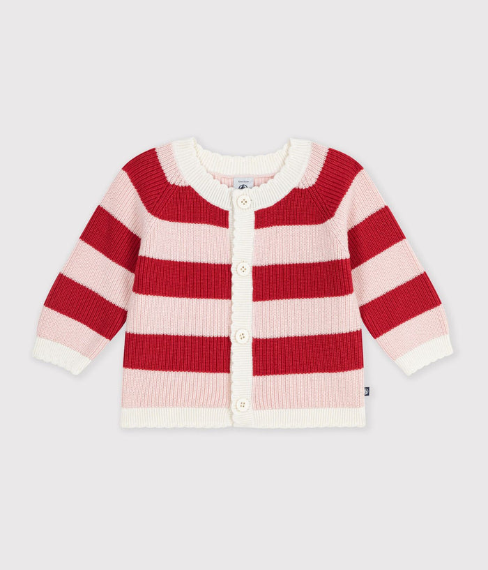 Petit Bateau Cardigan in Pink & Red Stripe