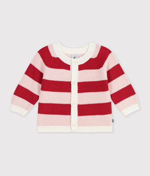 Petit Bateau Cardigan in Pink & Red Stripe