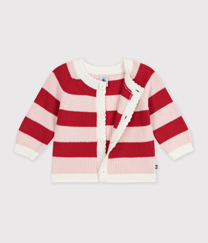 Petit Bateau Cardigan in Pink & Red Stripe
