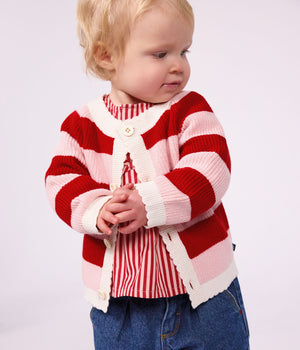 Petit Bateau Cardigan in Pink & Red Stripe