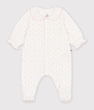 Petit Bateau Velour Snap Footie with Collar in Multi Heart