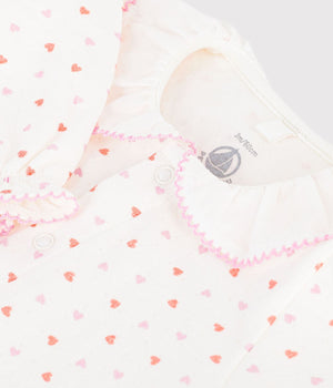 Petit Bateau Velour Snap Footie with Collar in Multi Heart