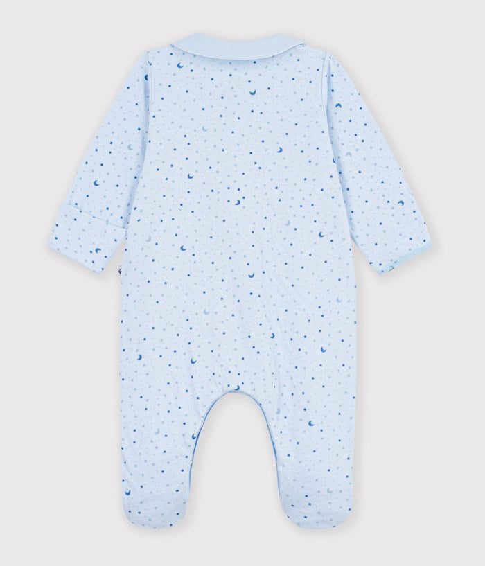 Petit Bateau Snap Footie with Collar in Blue Moon & Stars
