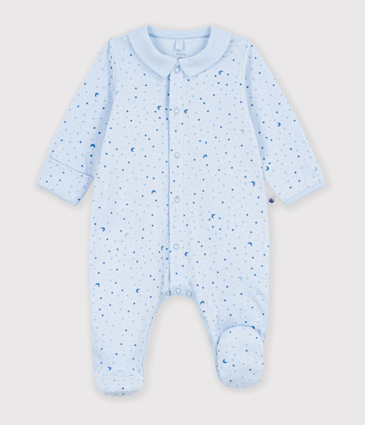 Petit Bateau Snap Footie with Collar in Blue Moon & Stars