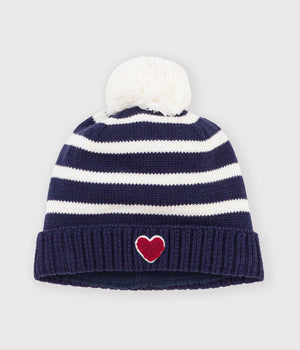 Petit Bateau Hat in Navy Stripe with Heart