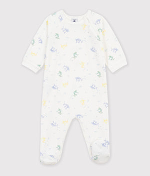 Petit Bateau Velour Side Zip Footie in Dinosaur