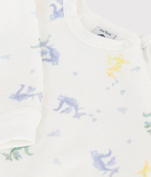 Petit Bateau Velour Side Zip Footie in Dinosaur