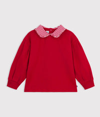 Petit Bateau Sweatshirt with Striped Collar in Red