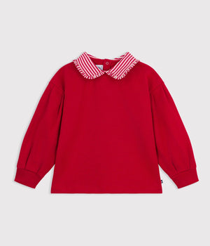 Petit Bateau Sweatshirt with Striped Collar in Red