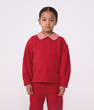Petit Bateau Sweatshirt with Striped Collar in Red