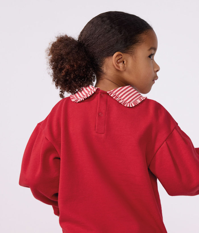 Petit Bateau Sweatshirt with Striped Collar in Red
