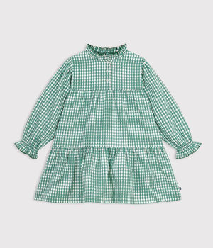 Petit Bateau Dress in Green Gingham Hearts