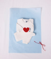 Petit Bateau Knit Sweater Set with Hearts in Ecru Red