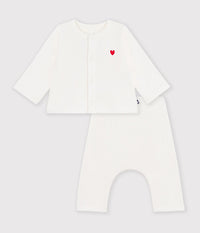 Petit Bateau Cardigan Set with Heart in White