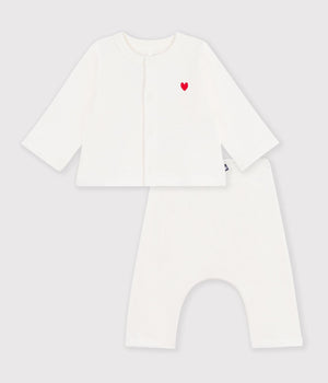 Petit Bateau Cardigan Set with Heart in White