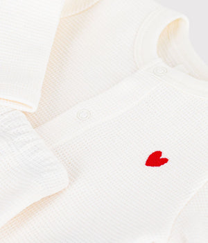 Petit Bateau Cardigan Set with Heart in White