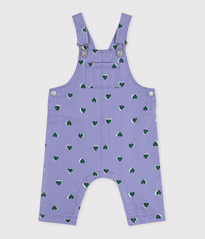 Petit Bateau Heart Print Overall in Purple/Green